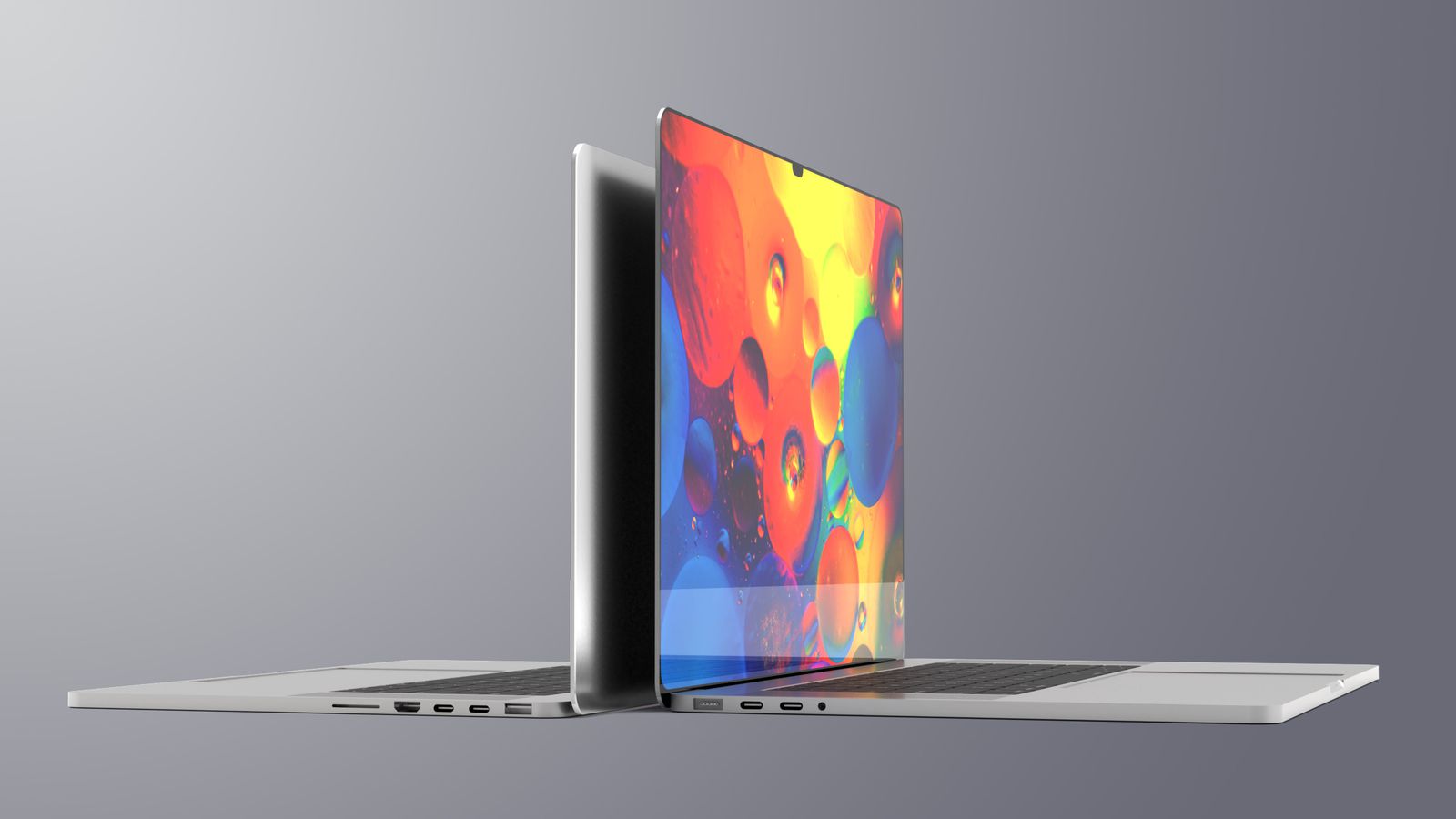 Ny MacBook Pro med lugg upplyst på bilden