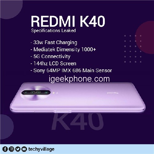 Redmi K40-serien exponerad: OLED perforerande skärm, 120Hz uppdateringsfrekvens