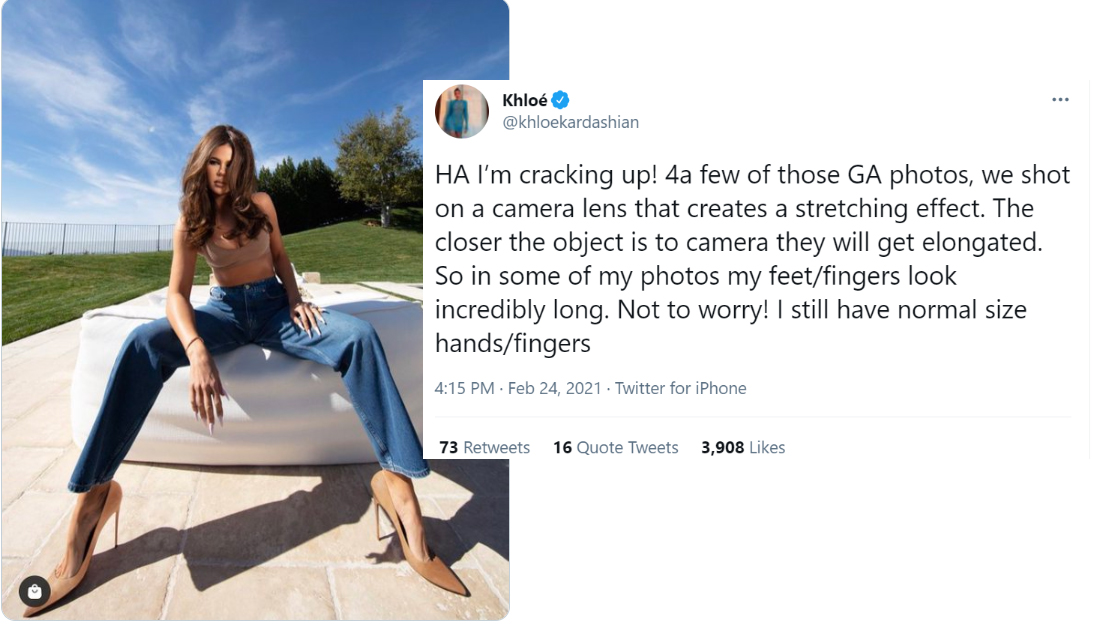 Folk ropar ut Khloé Kardashian över “Photoshop fail”;  visar sig att det är vidvinkelförvrängning