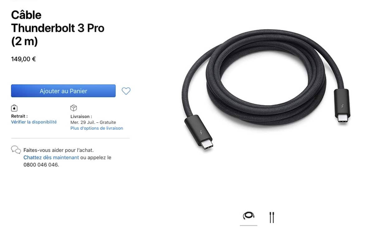 Apple säljer en utsökt “Thunderbolt 3 Pro” -kabel, 149 € för två meter!