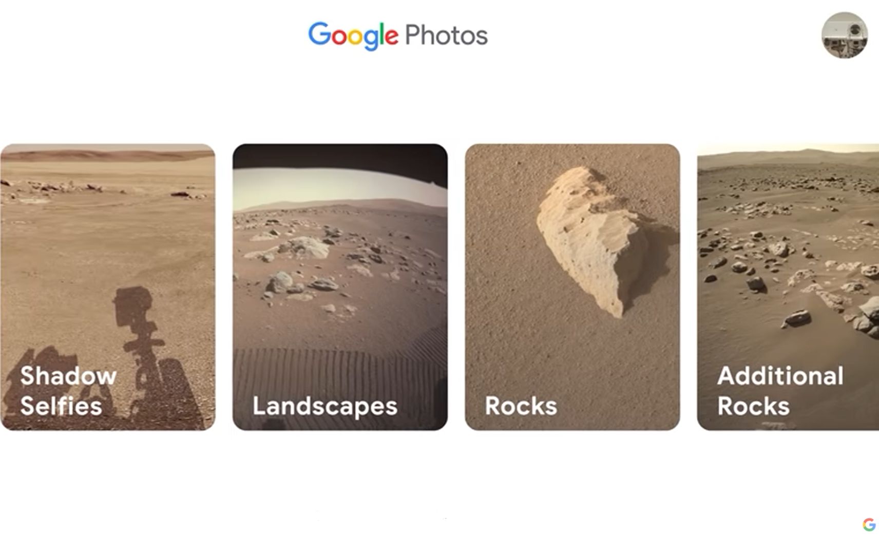 Rolig video visar hur Perseverance Rovers Google Photos-konto skulle se ut