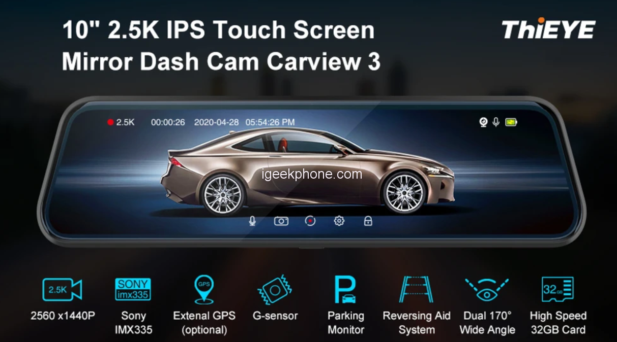 ThiEYE CarView3-recension – 1080P Dual Lens Mirror Rearview DashCam för 111,99 $ från Banggood