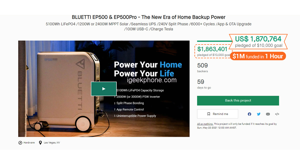 BLUETTI EP500/Pro säljer som smör på Kickstarter
