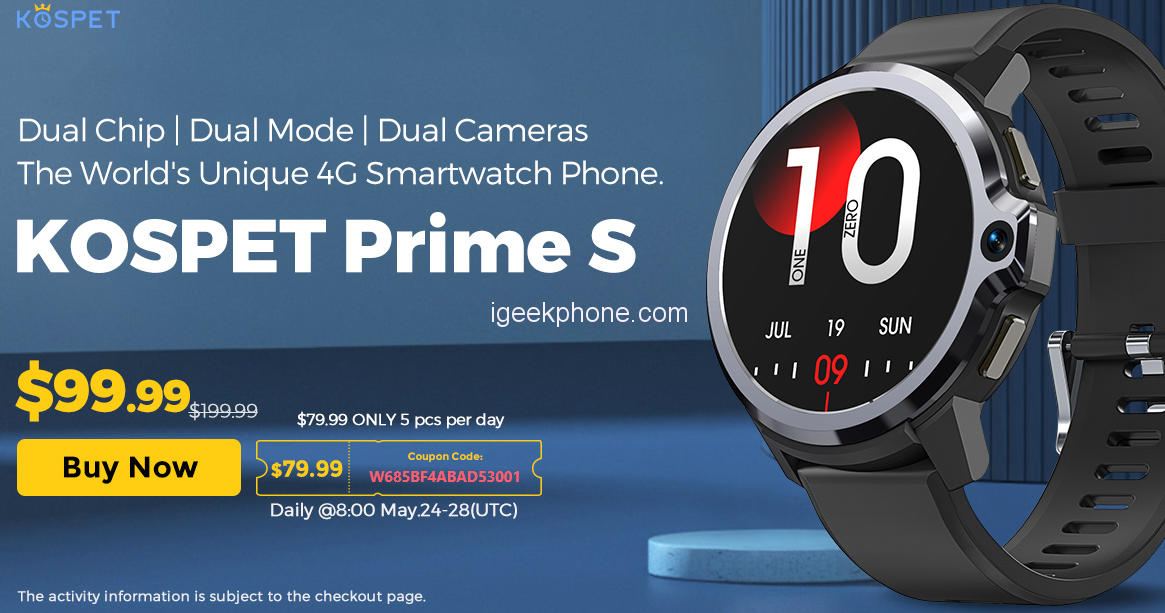 KOSPET Prime S recension: Dual Chips Dual Modes Dual Cameras 4G Smartwatch (kupongerbjudande)