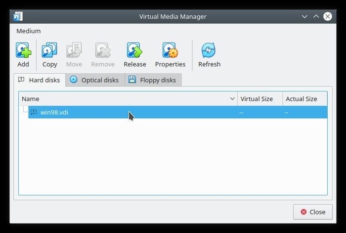 Cambie la ventana Uuid Virtualbox a Virtualbox Virtual Media Manager 