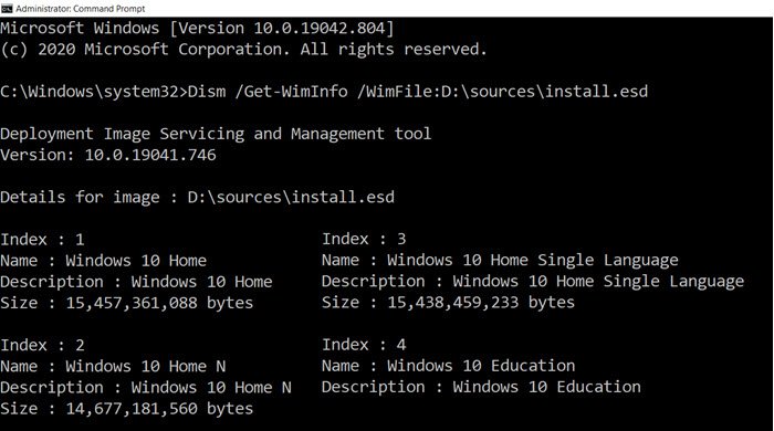 Extraiga la versión específica de Windows de Windows 10 Multiple Edition ISO
