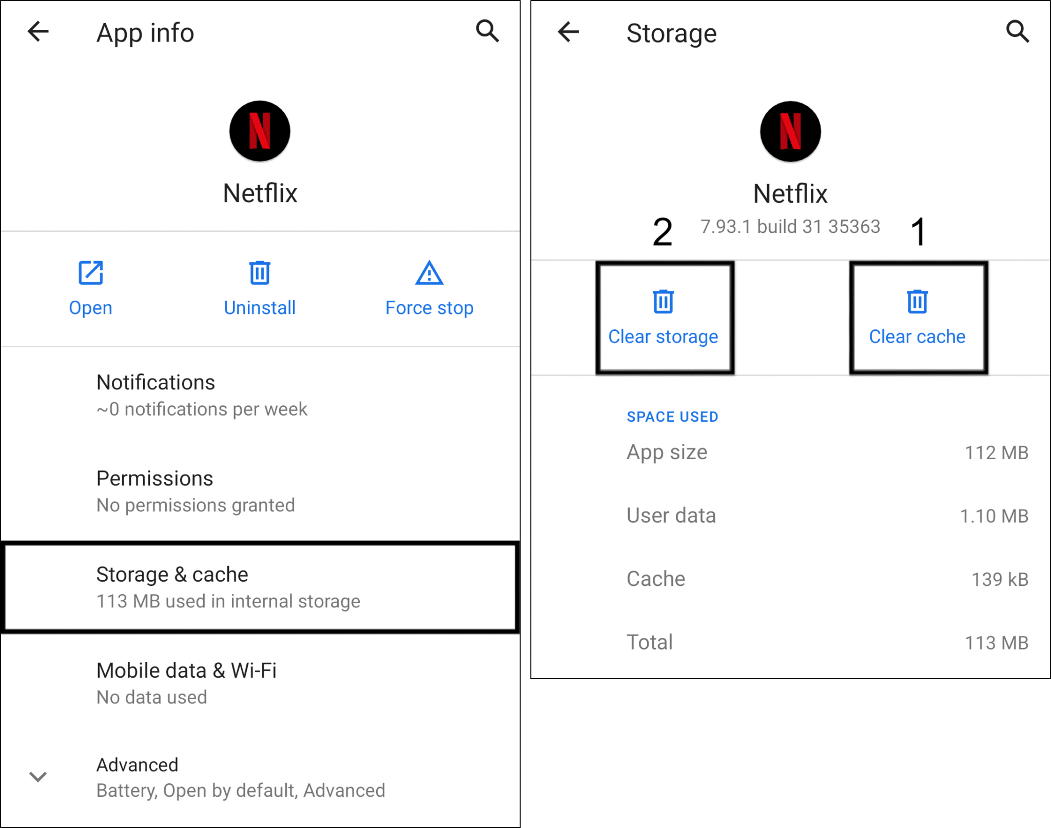 Borre el caché y los datos de la aplicación Netflix en Android para corregir descargas que no funcionan o no se reproducen