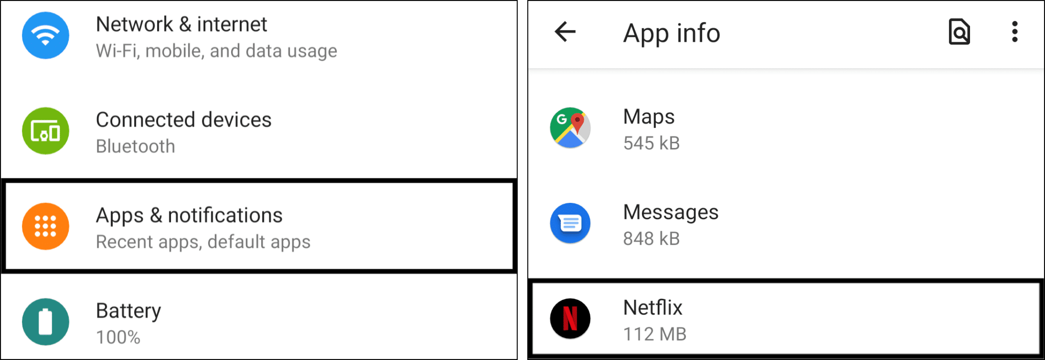 Accede a la configuración de la aplicación Netflix en la configuración del sistema en Android