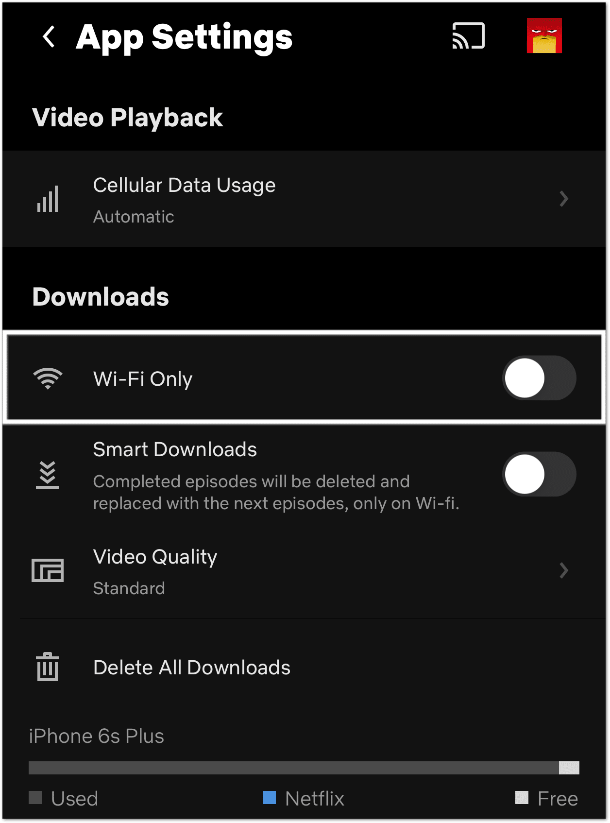 Desactive la configuración de descargas solo por Wi-Fi en Netflix para corregir las descargas que no funcionan o no se reproducen