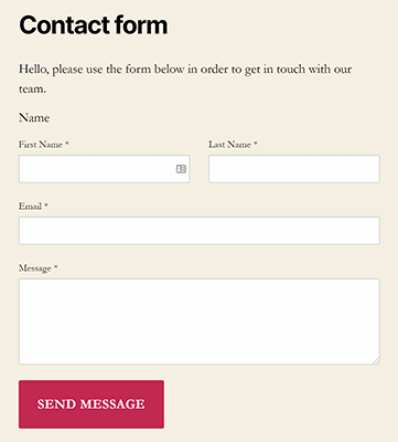 Ejemplo de formulario de contacto de Kali Forms