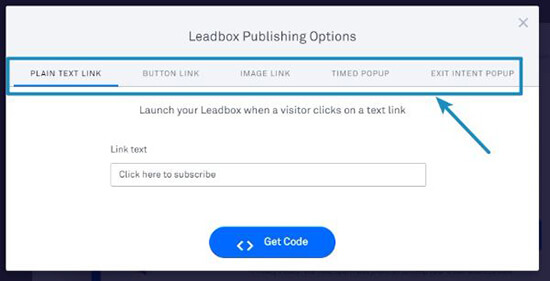 Opciones de publicación de Leadbox