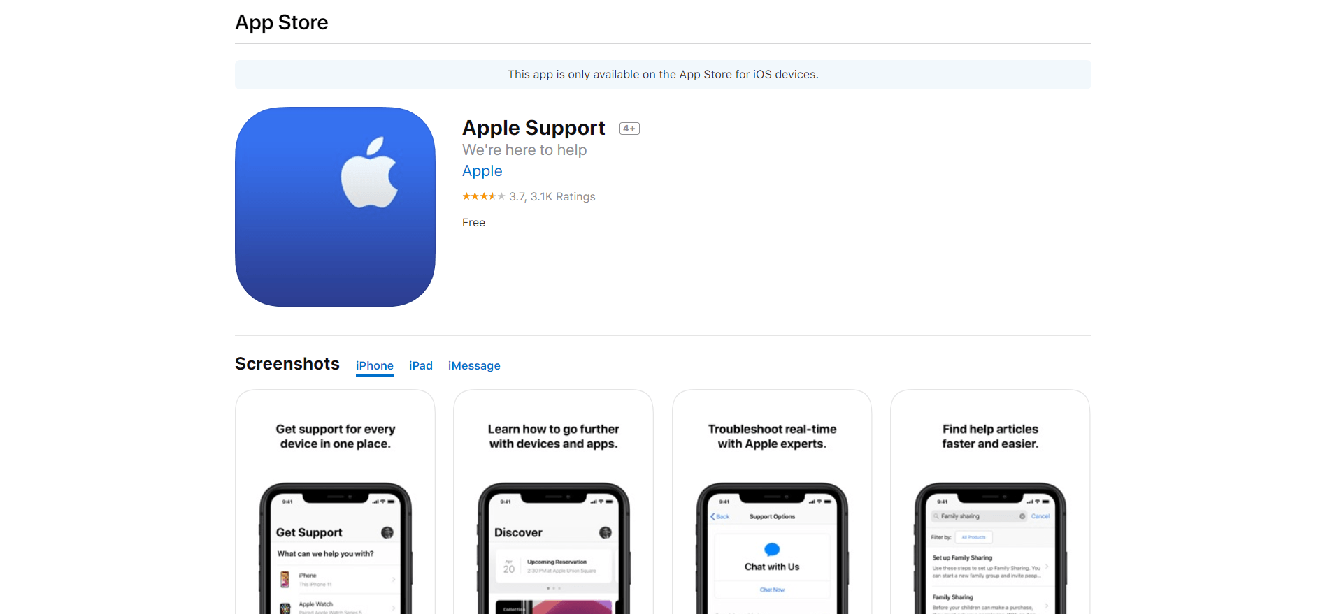 Aplicación de soporte de Apple