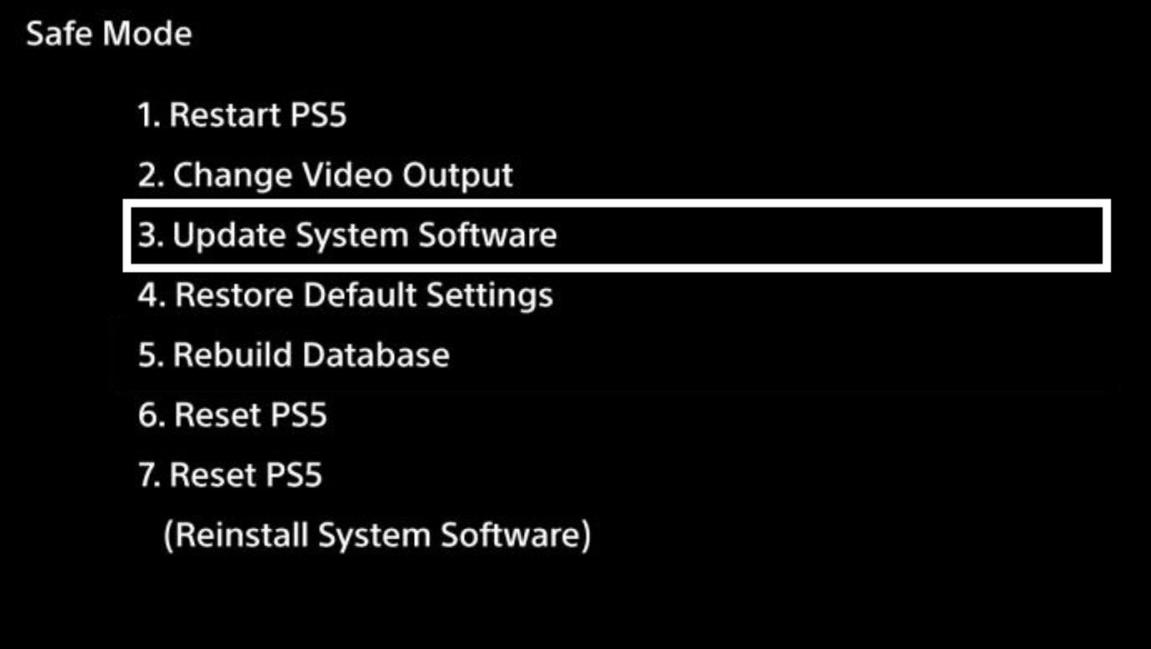 Actualización de PS5 en modo seguro