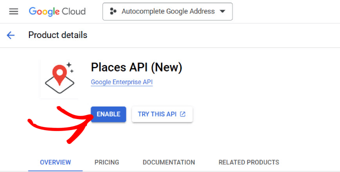Habilite la API de lugares 