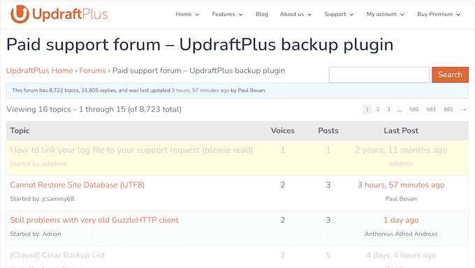 El foro de soporte de UpdraftPlus