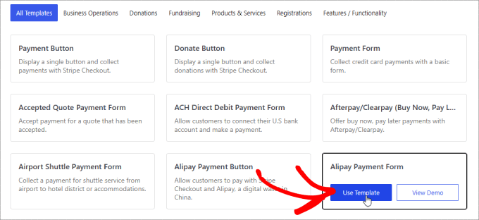 formulario de pago alipay