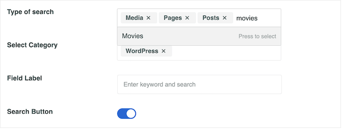 Agregar tipos personalizados a una barra de búsqueda o formulario de WordPress