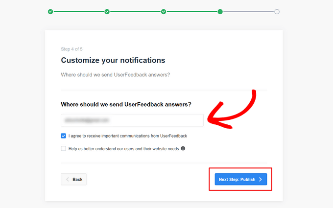 Personalizar notificaciones para UserFeedback