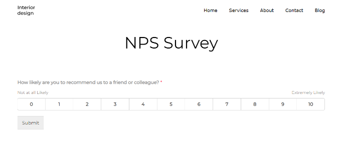 Vista previa del formulario de encuesta NPS