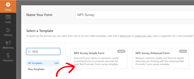 Seleccione una plantilla de formulario de encuesta NPS