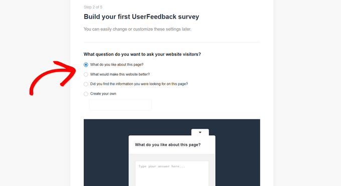 Elija la pregunta para su primera encuesta UserFeedback