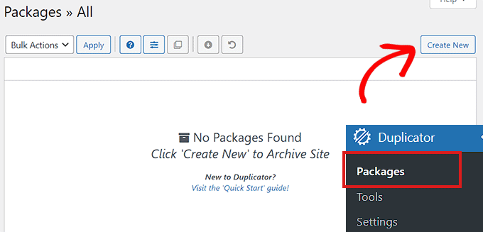 Cree una nueva copia de seguridad haciendo clic en el botón Crear nuevo