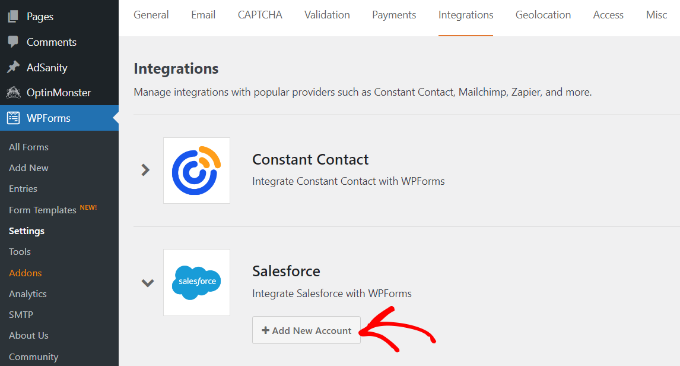 Haga clic en Integración de Salesforce