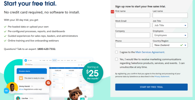 Ingrese su información personal para crear una cuenta de Salesforce