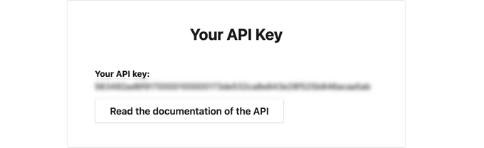 Copie la clave API y péguela en el campo de su sitio web de WordPress