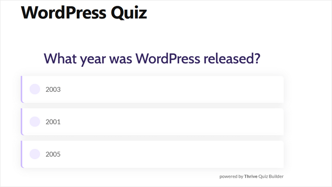 Ejemplo de cuestionario en vivo en WordPress